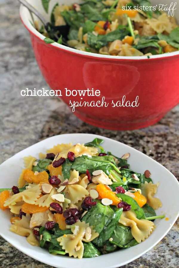 How to make Chicken Bow Tie Spinach Salad Recipe