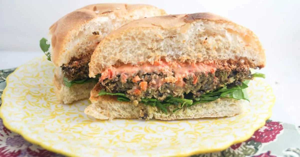 How to make Black Bean Eggplant Burgers With Creamy Red Pepper Goat