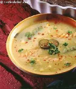 Corn, Basil And Fusilli Soup