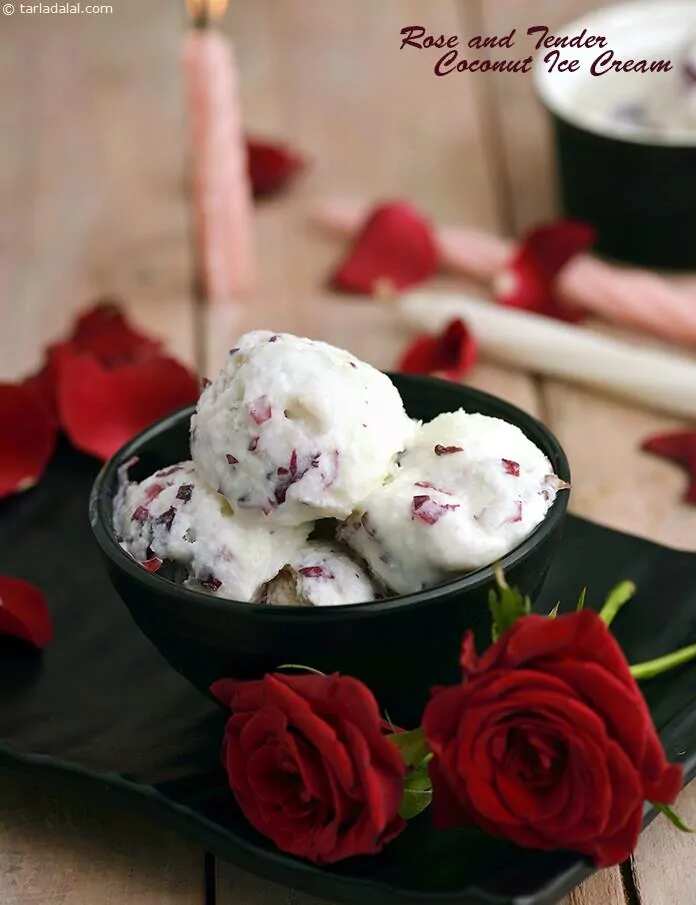 How to make Rose And Tender Coconut Ice Cream Recipe