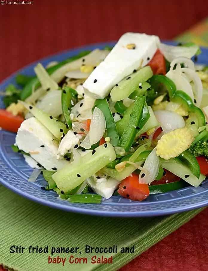 How to make Stir-fried Paneer, Broccoli And Baby Corn Salad Recipe