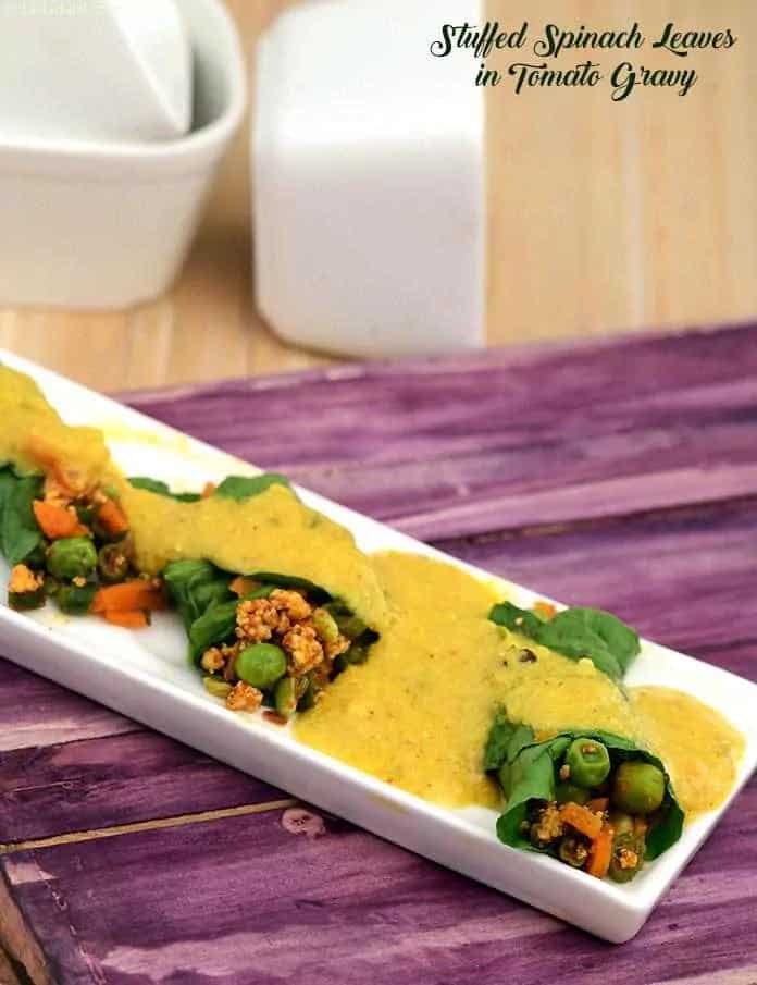 How to make Stuffed Spinach Leaves In Tomato Gravy Recipe