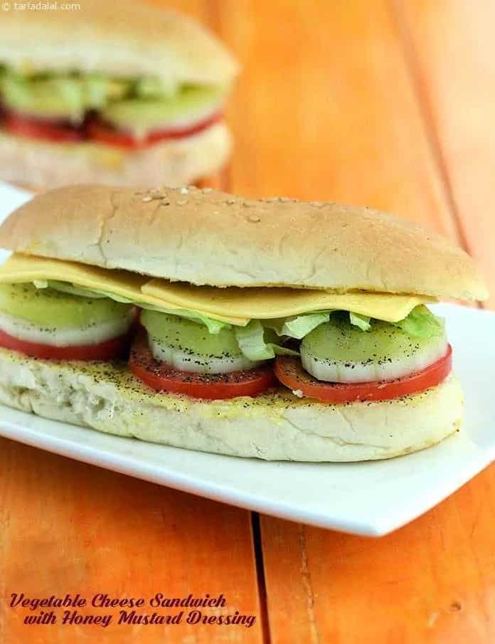 How to make Vegetable Cheese Sandwich With Honey Mustard Dressing Recipe