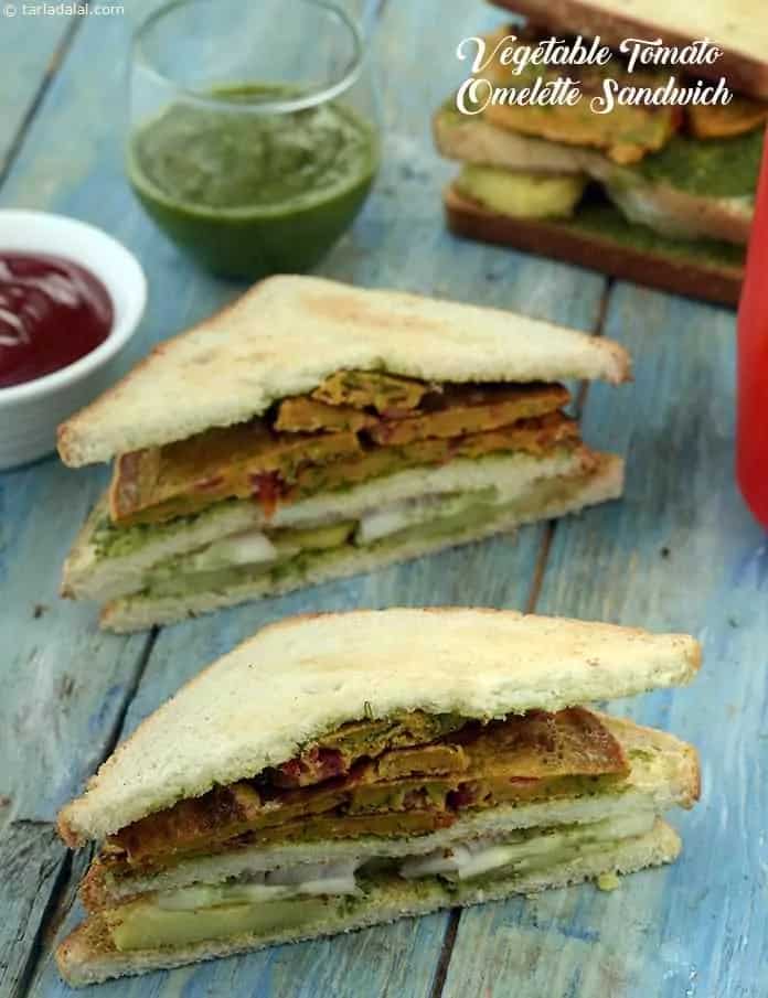 How to make Vegetable Tomato Omelette Sandwich Recipe