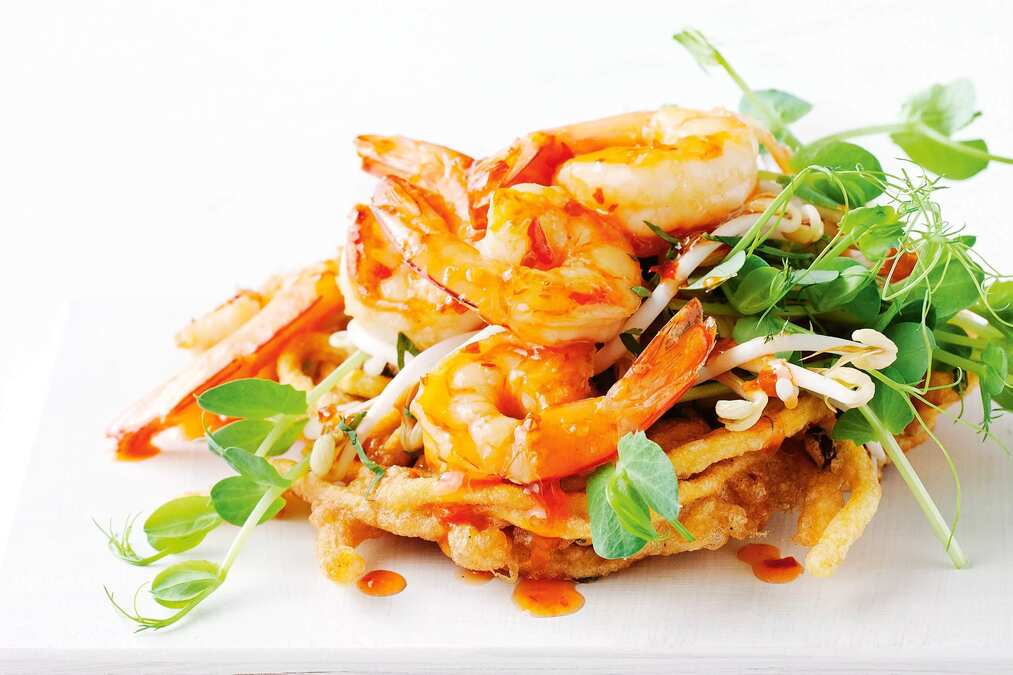 Asian Sweet Corn Noodle Cakes With Prawns