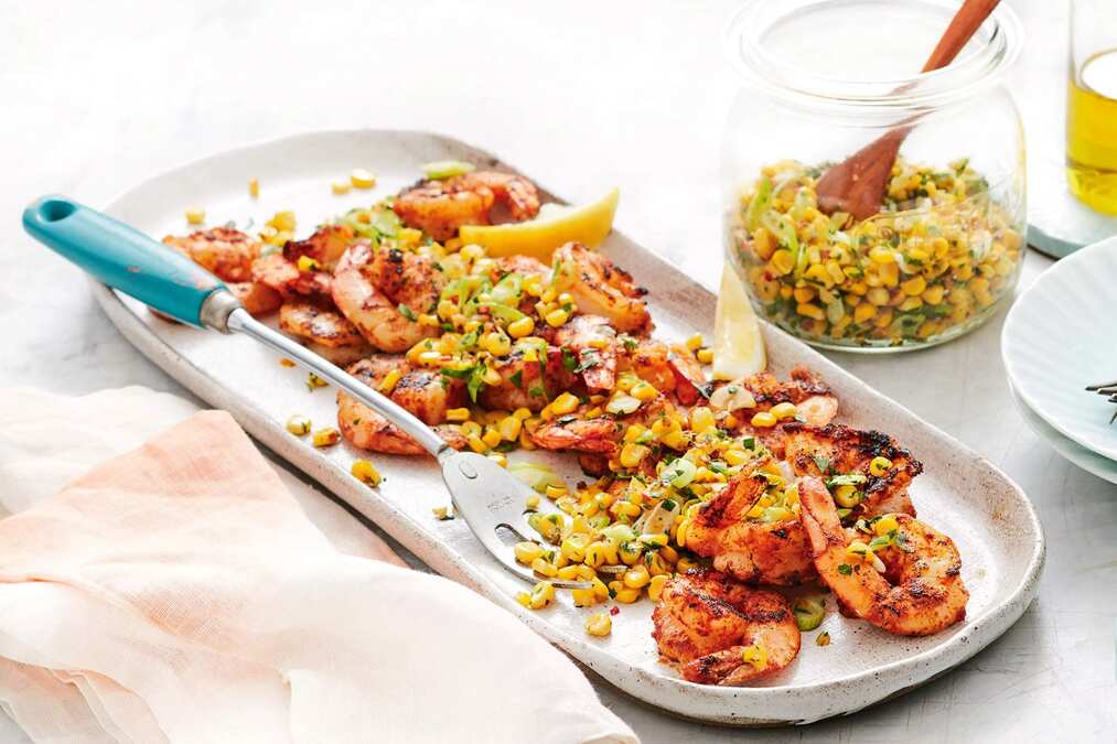 Barbecued Prawns With Spicy Corn Relish