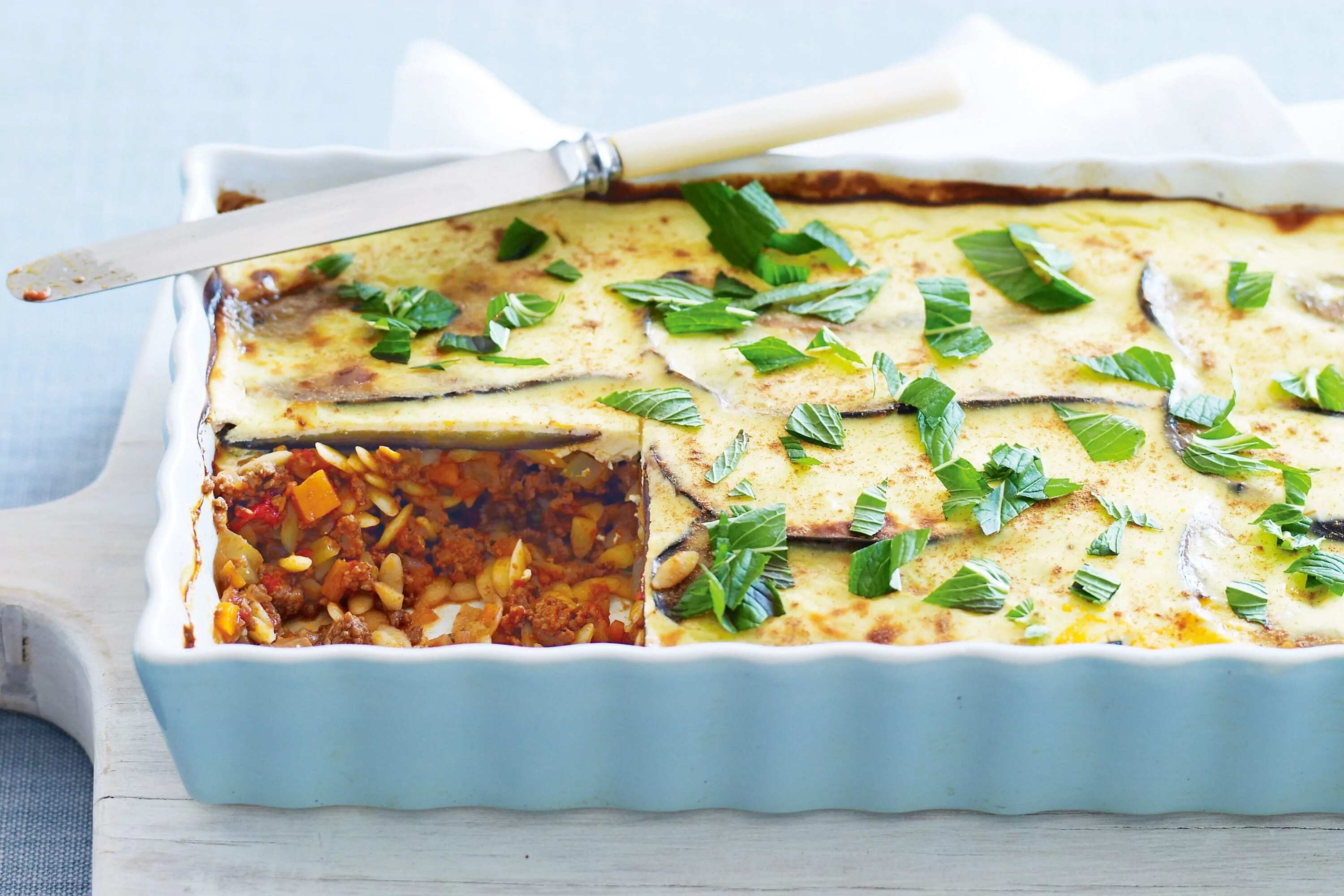 How to make Beef And Eggplant Pasta Bake With Yoghurt Recipe