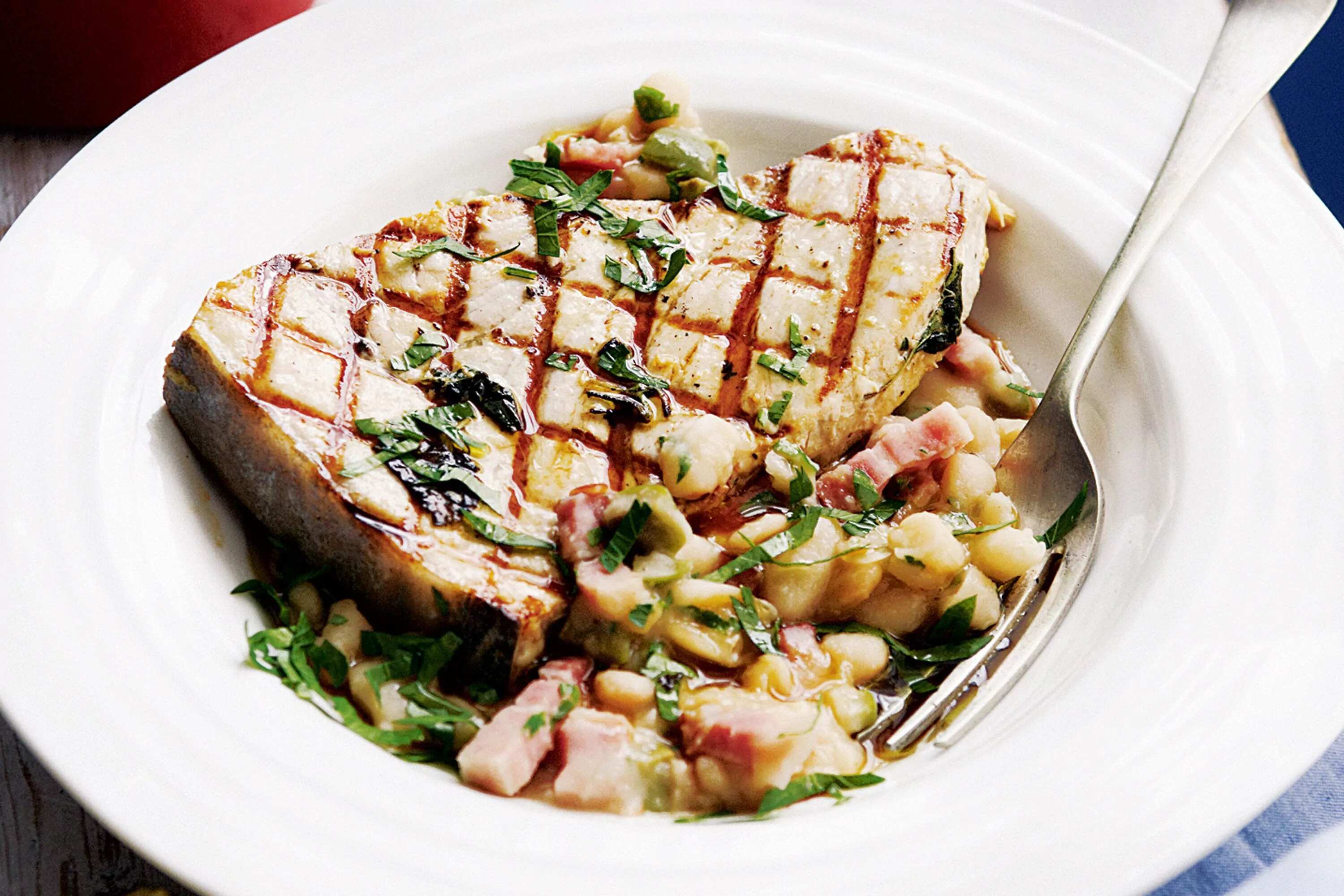 How to make Chargrilled Swordfish With Braised Cannellini Beans Recipe