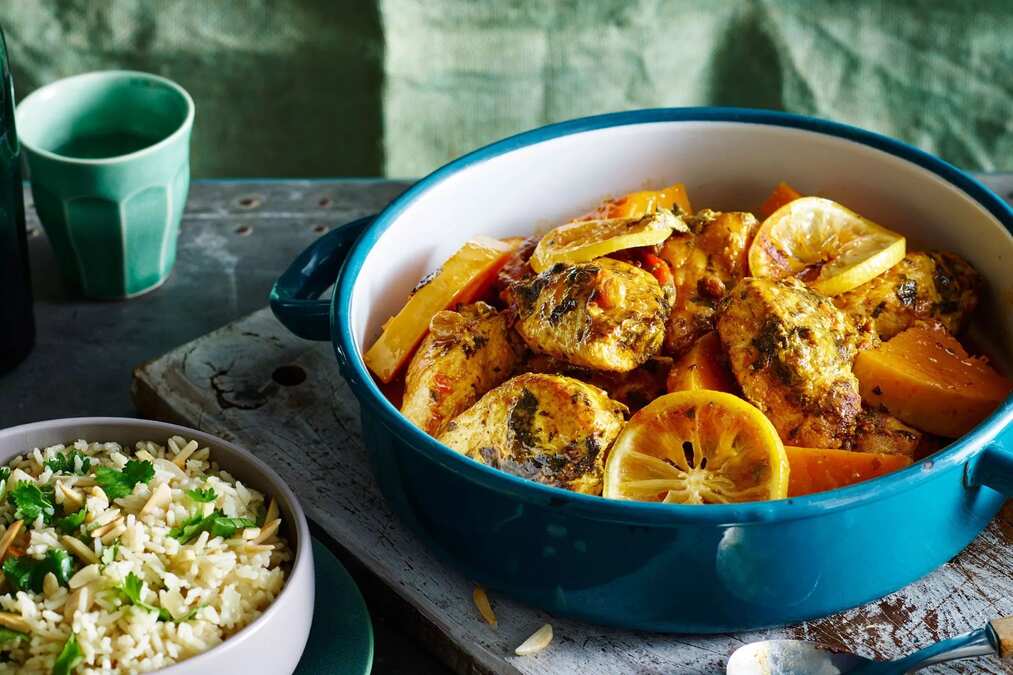 Chermoula Chicken Pumpkin Tagine With Almond Pilaf