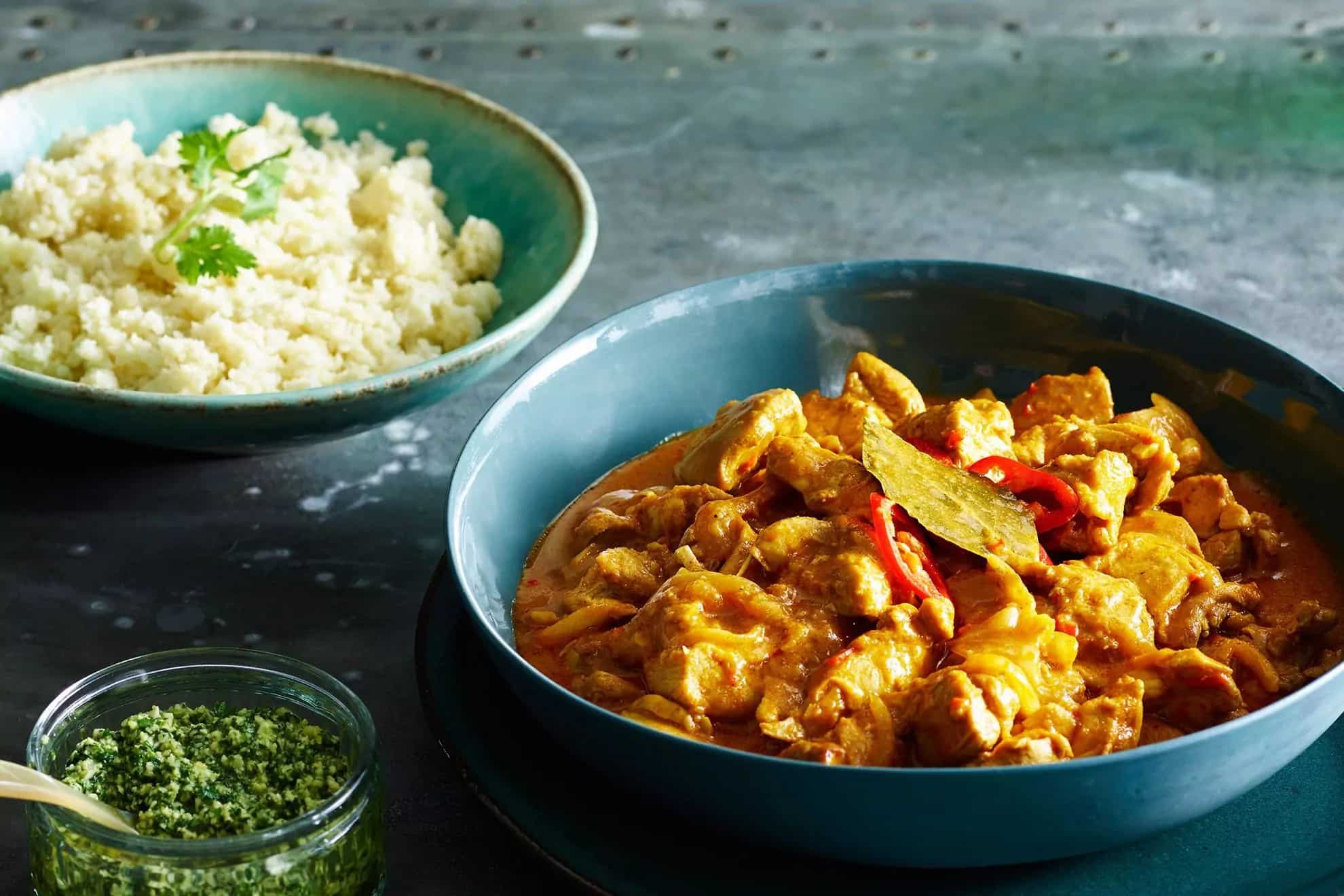 How to make Coconut Chicken Curry With Cauliflower Rice And Coriander Pesto Recipe