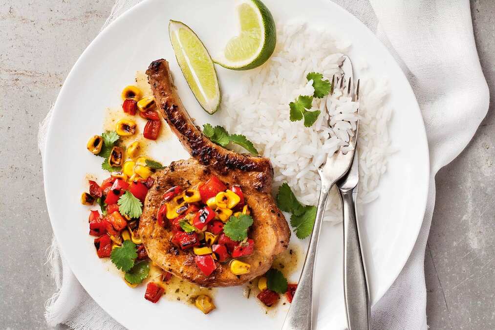 Cuban Mojo Marinated Pork Cutlets With Corn And Capsicum Salsa