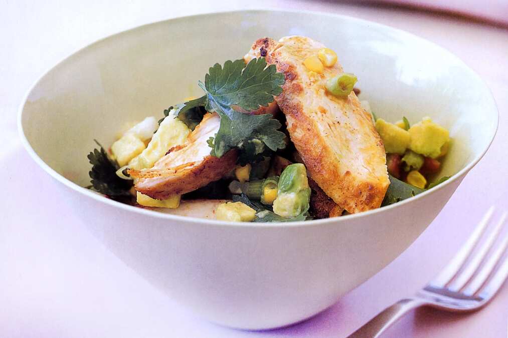 Garlic Chilli Chicken On Radish And Corn Salsa