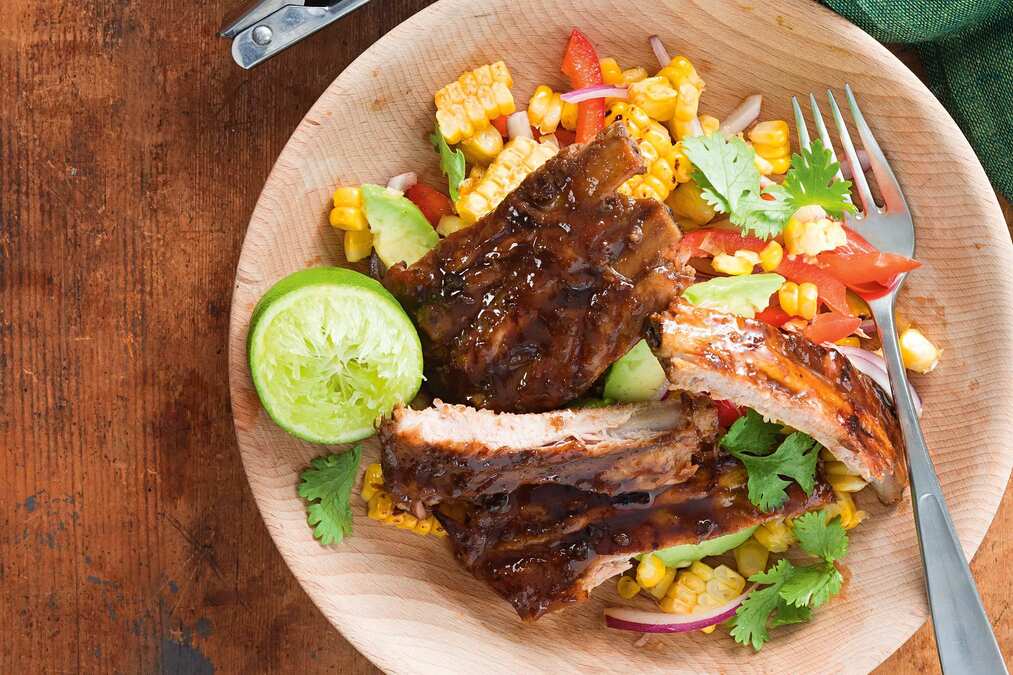 Ginger Beer Pork Ribs With Corn And Avocado Salad