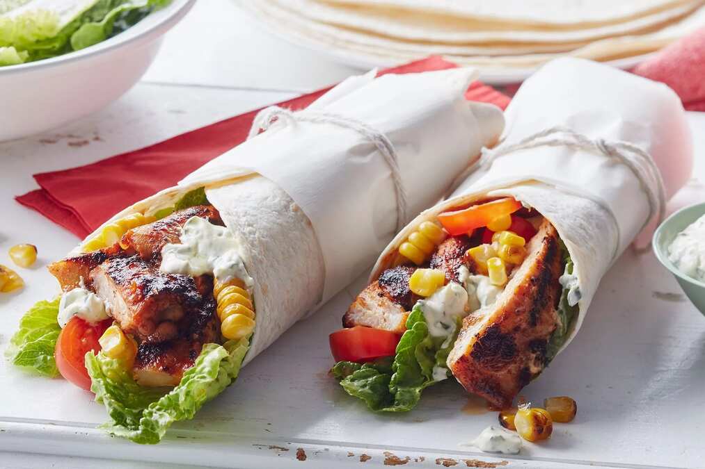 Grilled Chicken And Corn Wraps With Lime Sour Cream