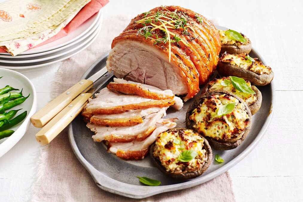 Lemon And Thyme Roast Pork With Ricotta-Stuffed Mushrooms