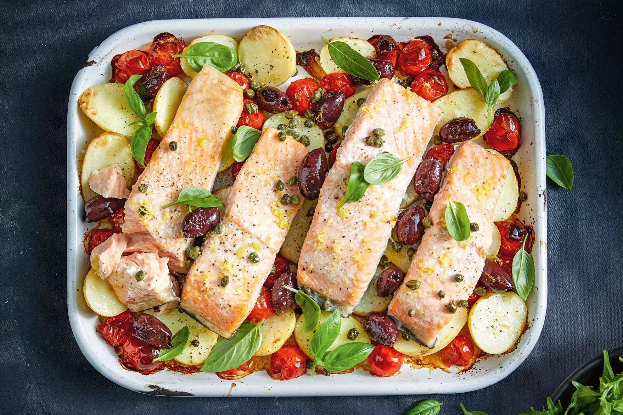 How to make Mediterranean Salmon Tray Bake Recipe