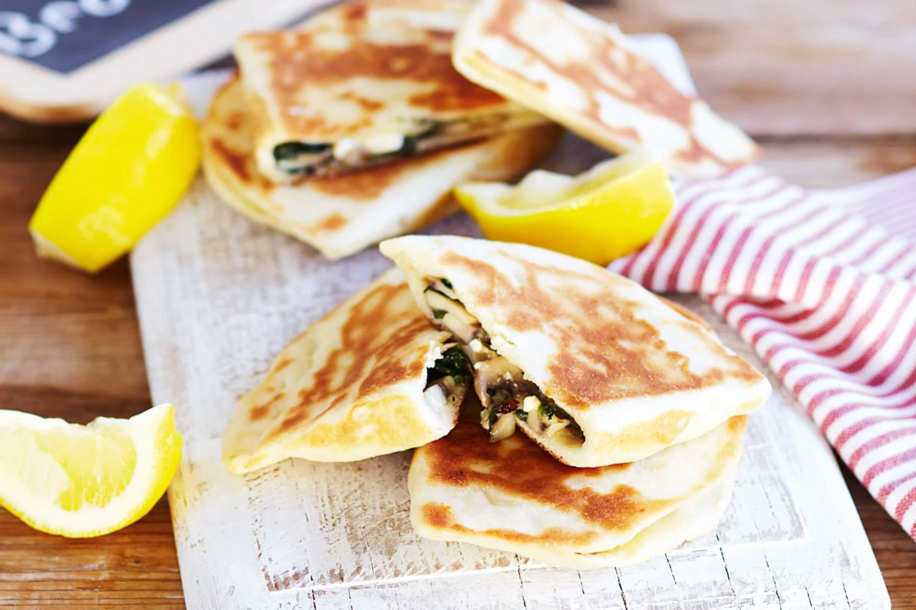 How to make Mini Spinach Feta And Mushroom Gozleme Recipe