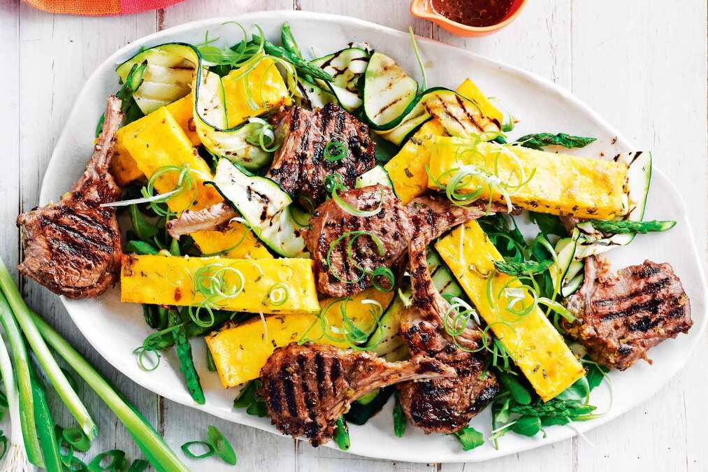 Peppercorn Lamb Cutlets With Spring Onion Polenta Chips