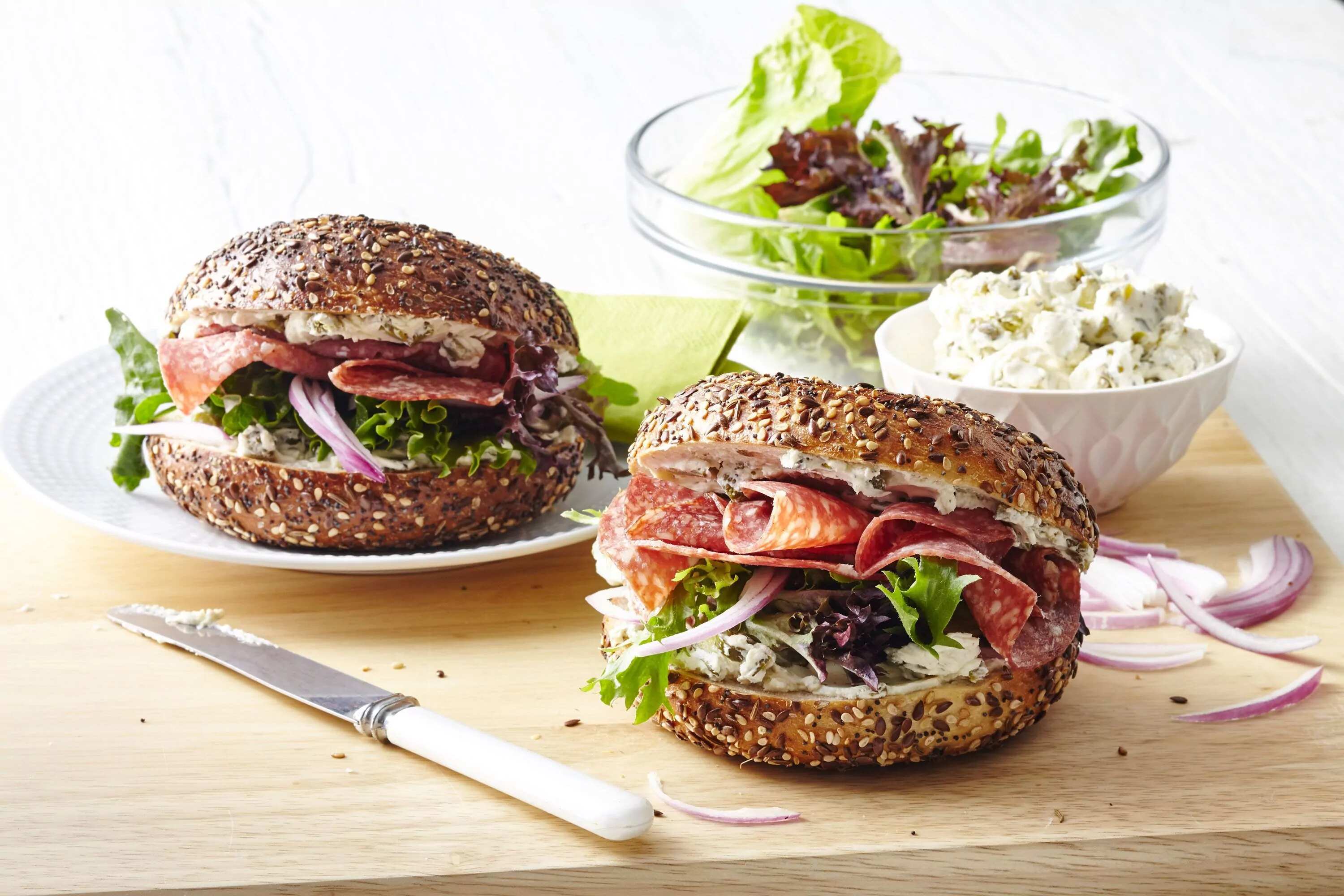 How to make Salami And Cream Cheese Bagel Sandwich Recipe