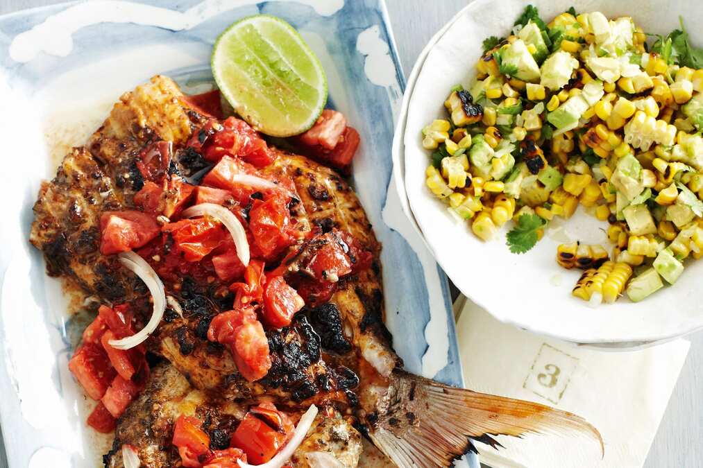 Shaken Fish With Tomato Salsa & Corn Salad
