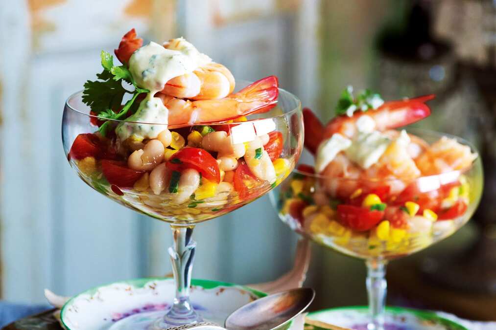 Spicy Prawn Cocktails With Corn & White Beans