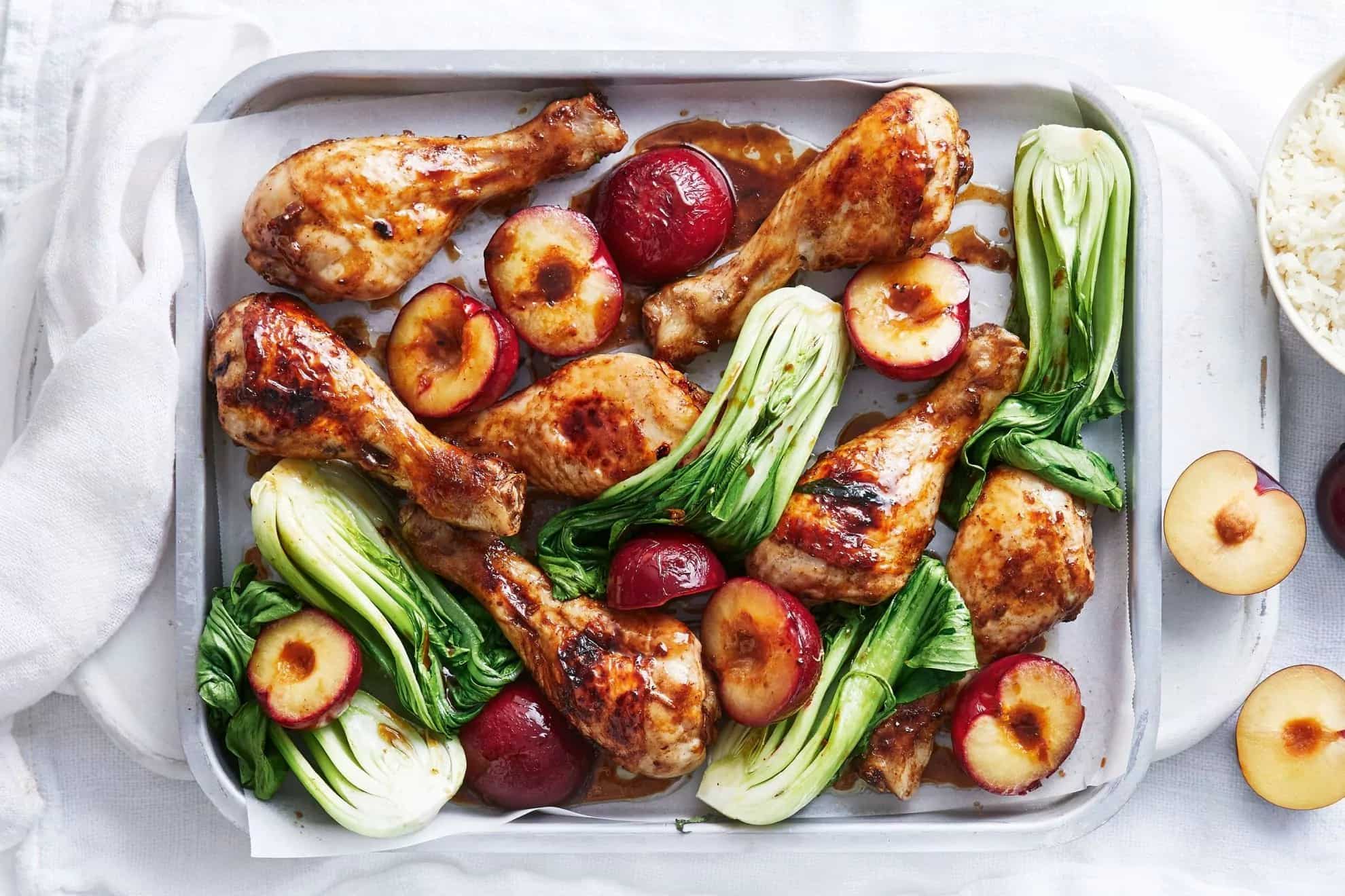 How to make Sticky Chicken And Plum Tray Bake Recipe