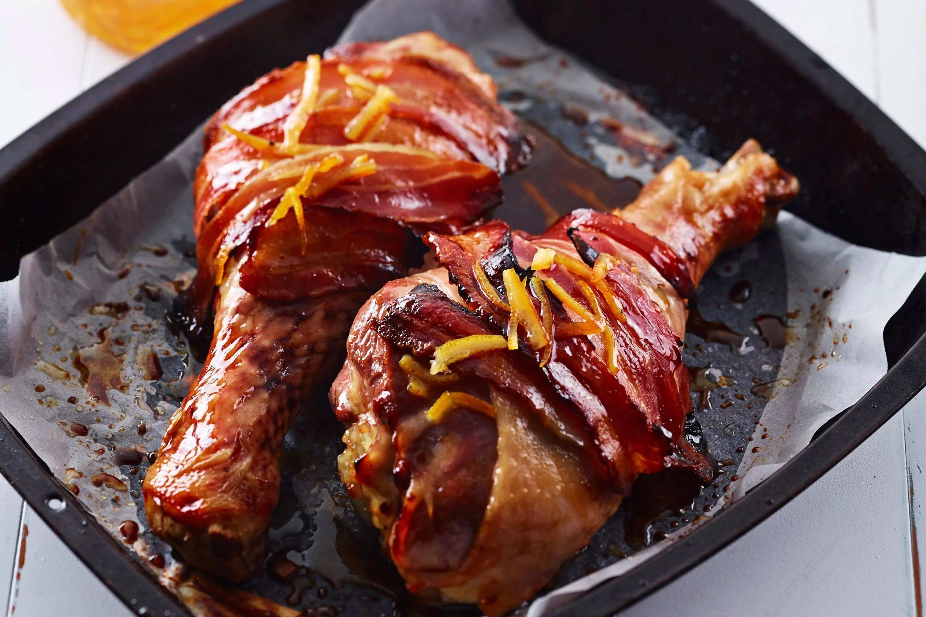 How to make Turkey Drumsticks Smokey Bacon Maple Syrup & Orange Glace Recipe