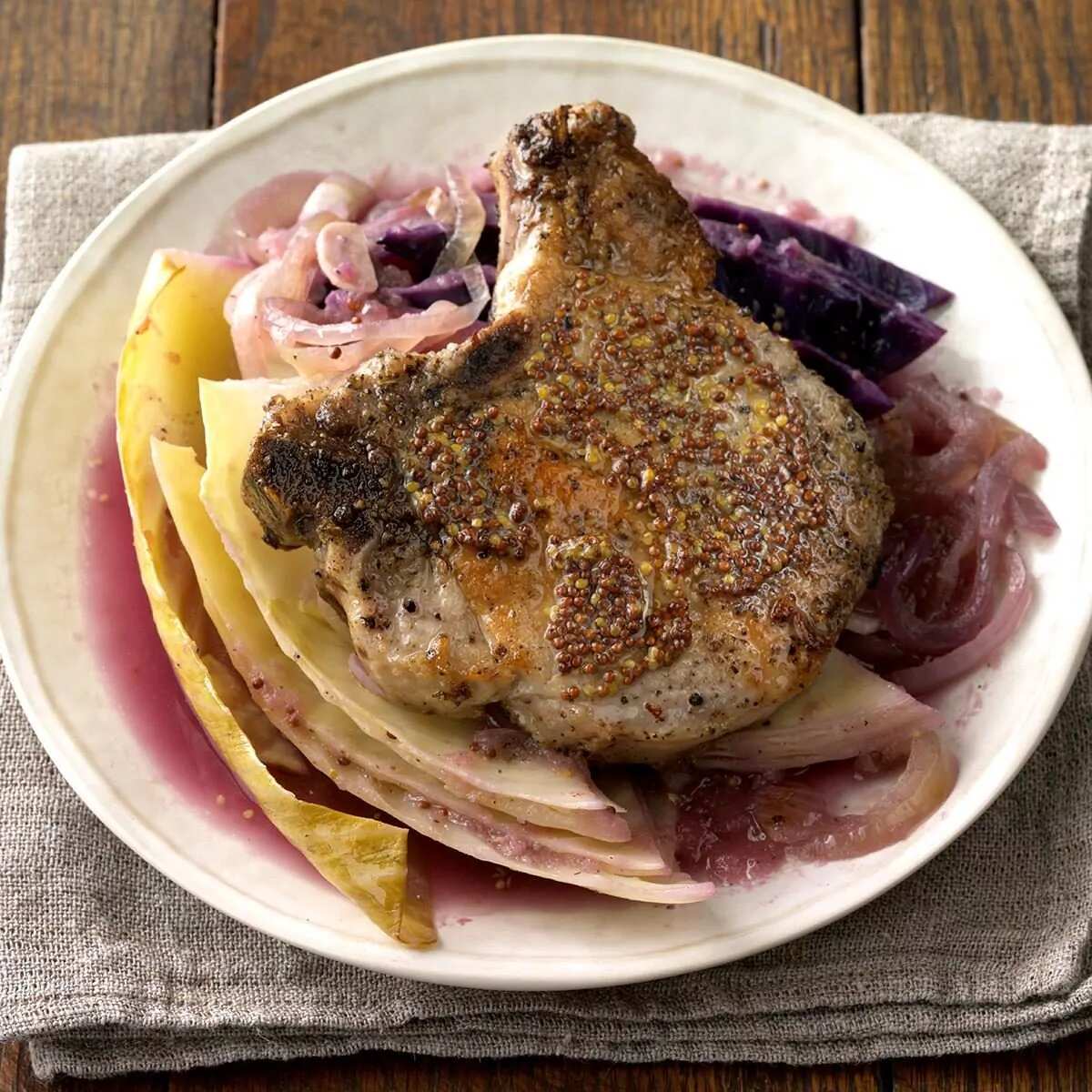 How to make Dijon Pork Chops With Cabbage And Fennel Recipe