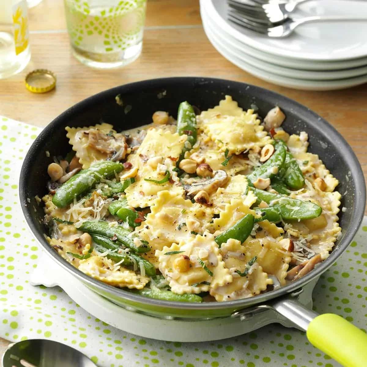 How to make Ravioli With Snap Peas & Mushrooms Recipe