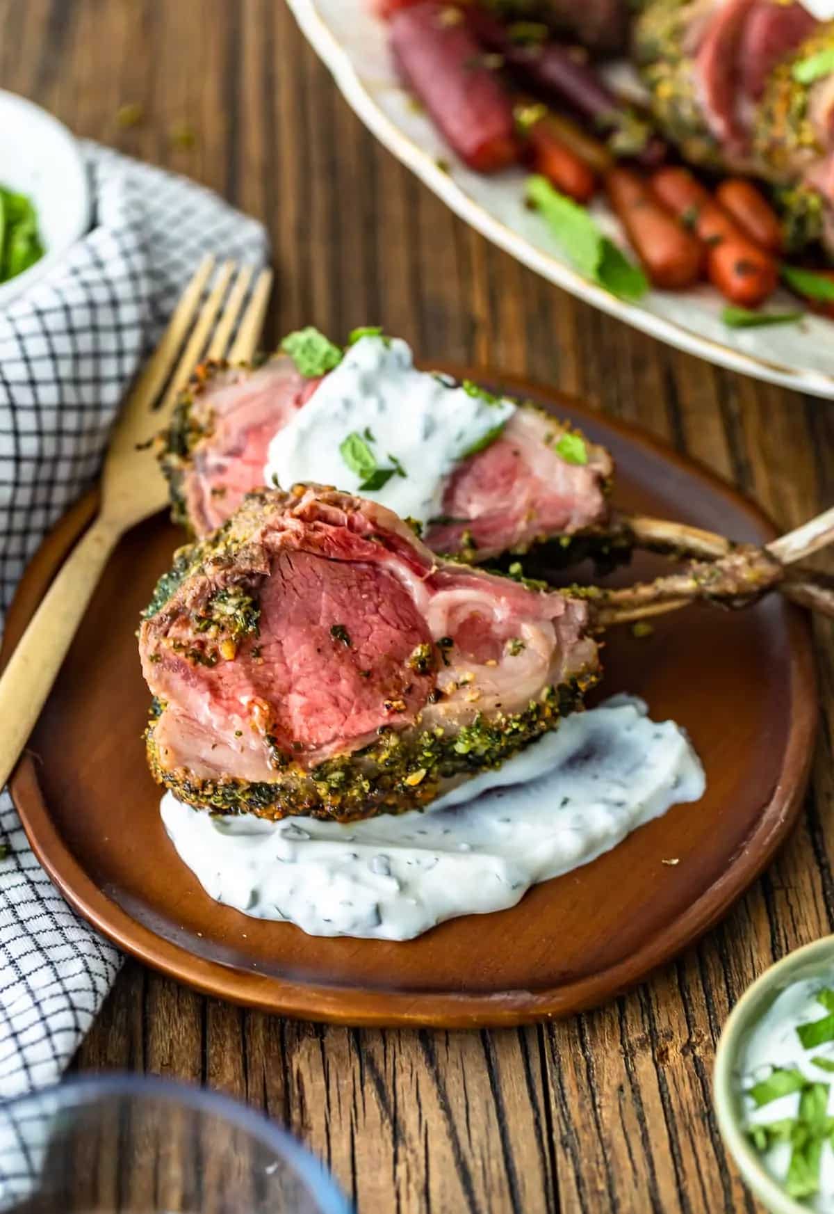 How to make Herb Crusted Rack Of Lamb With Mint Yogurt Sauce Recipe