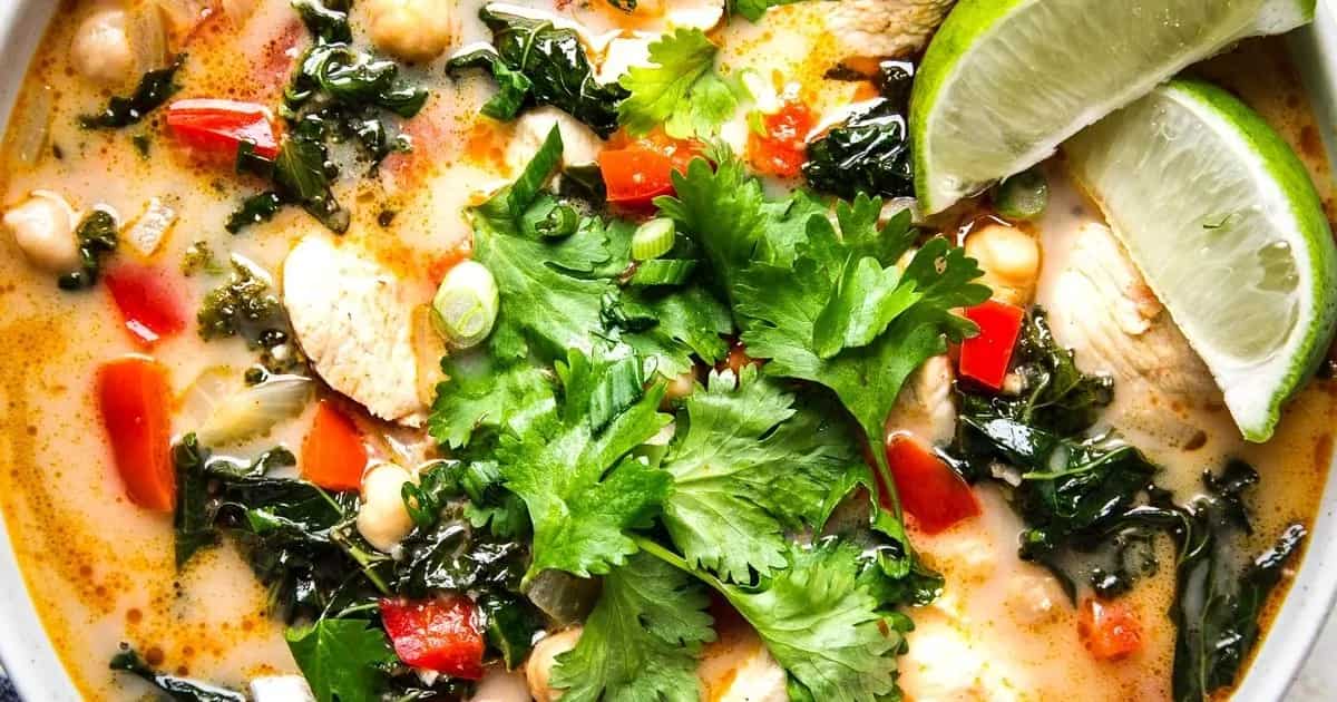 How to make Coconut Curry Soup With Chicken, Chickpeas And Greens Recipe