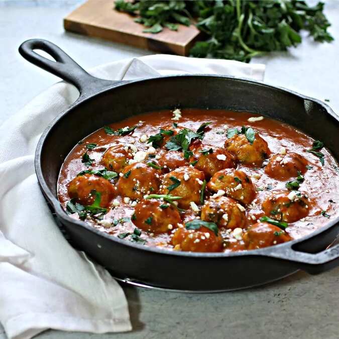 Chicken Shawarma Meatballs In Tomato Sauce