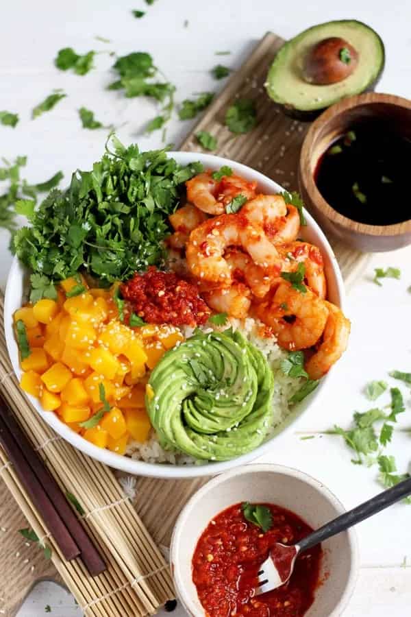 How to make Spicy Shrimp, Mango And Avocado Sushi Bowl Recipe
