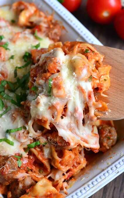 Four Cheese Chicken And Sausage Parmesan Tortellini Casserole