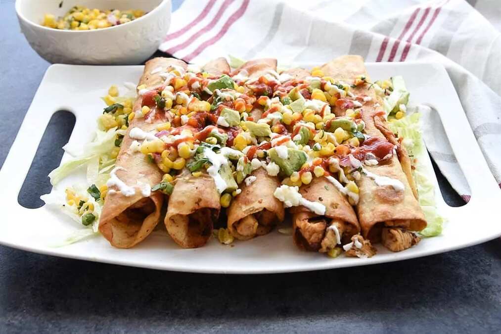 Chicken Flautas With Corn Salsa