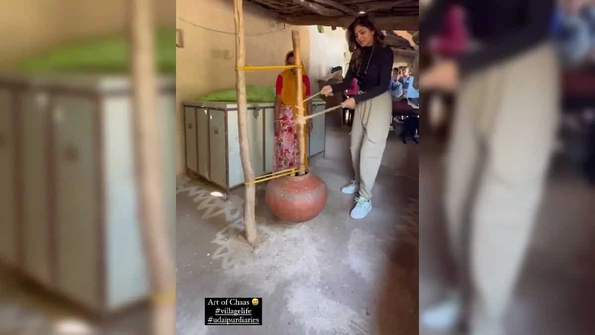 Shilpa Shetty Churns Chaas During Her Udaipur Vacation