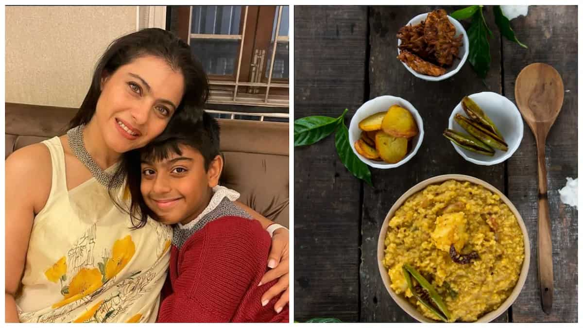 Kajol And Son Yug Serve Bhog To Celebrate Durga Puja